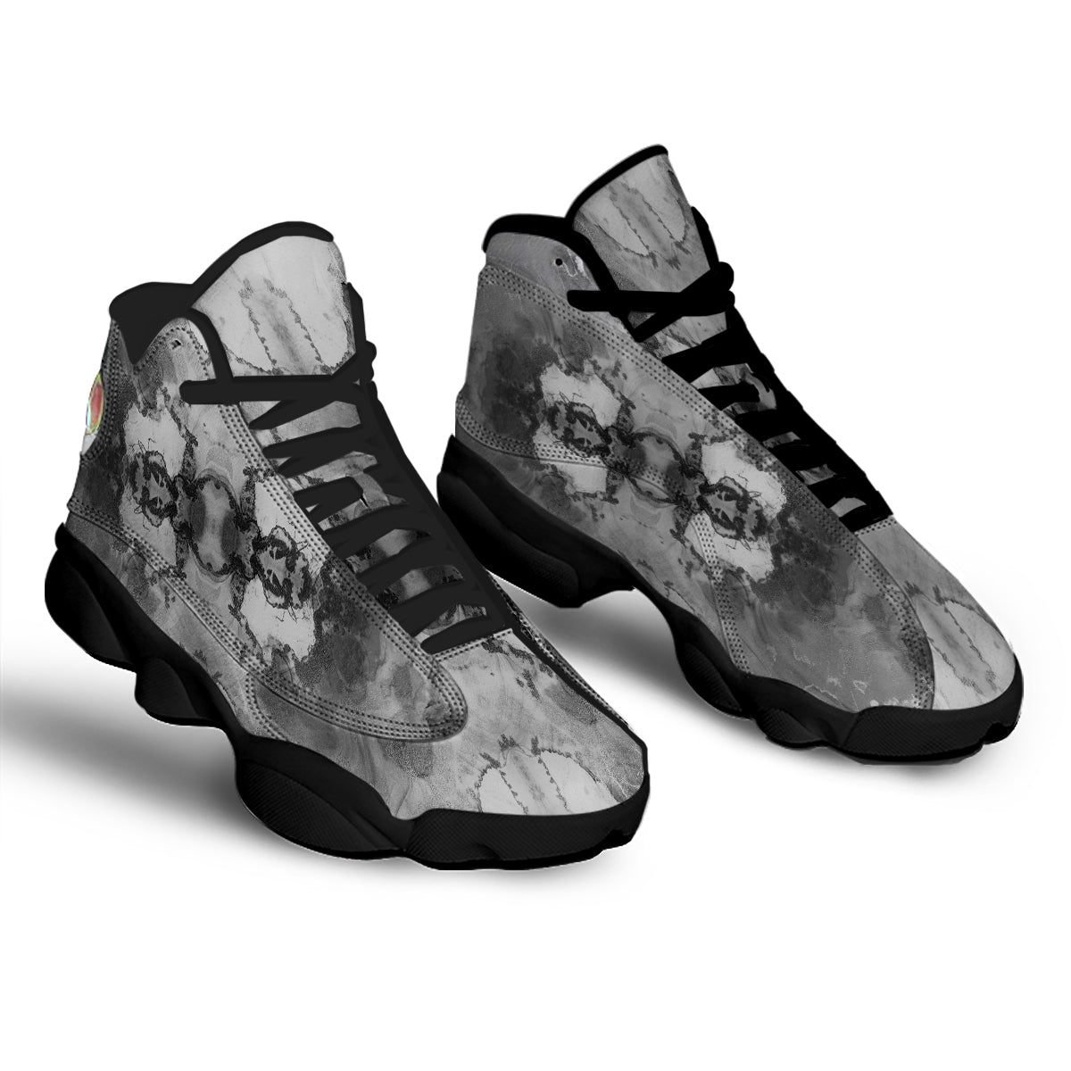 White And Dark Grey Marble Print Pattern Black Basketball Shoes-grizzshop