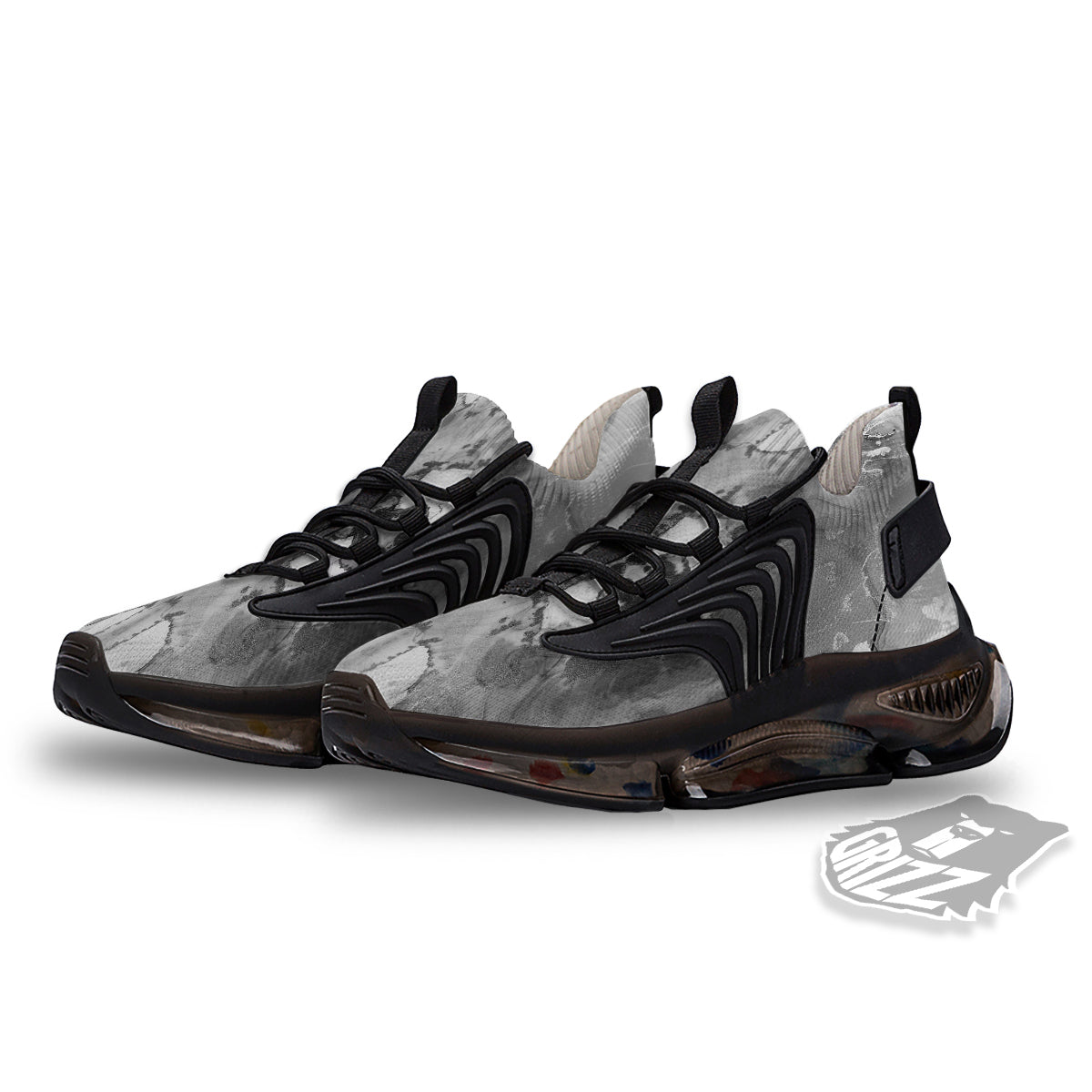 White And Dark Grey Marble Print Pattern Black Gym Shoes-grizzshop