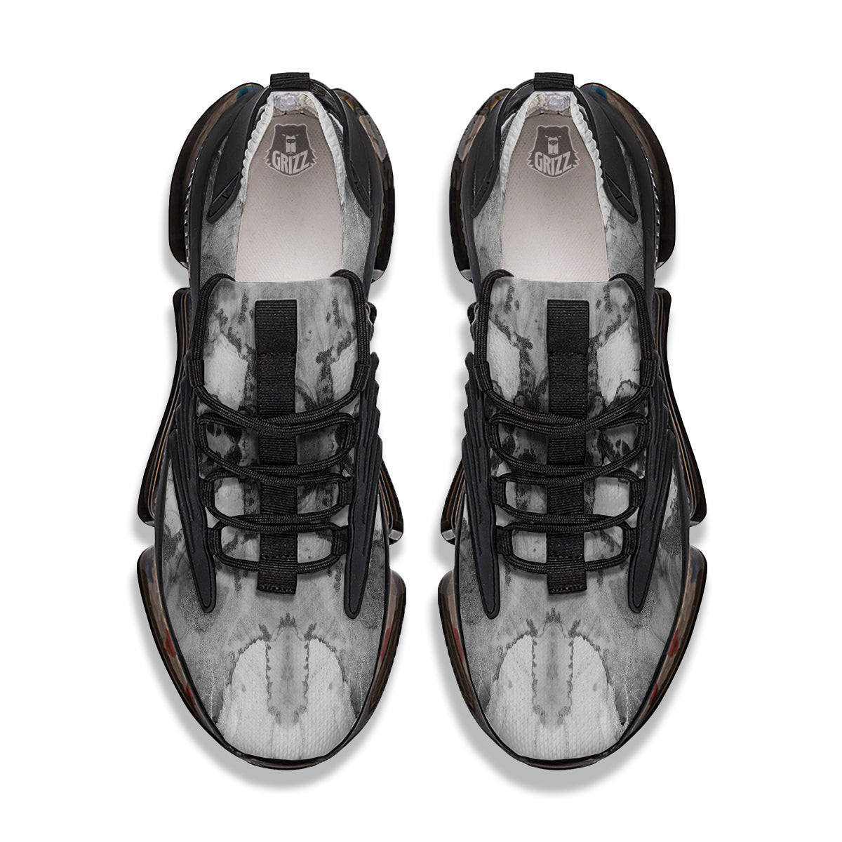 White And Dark Grey Marble Print Pattern Black Gym Shoes-grizzshop