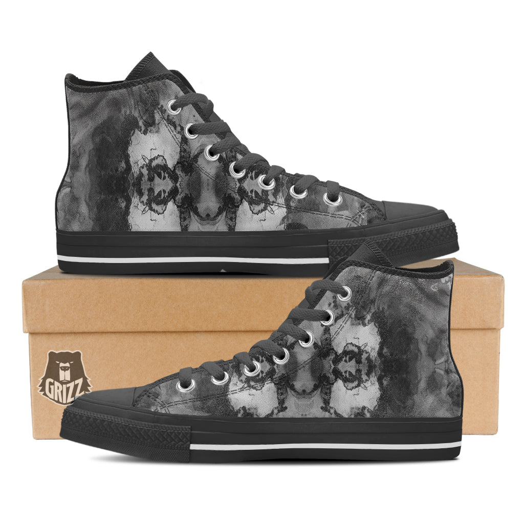 White And Dark Grey Marble Print Pattern Black High Top Shoes-grizzshop