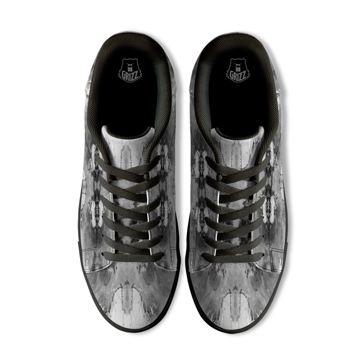 White And Dark Grey Marble Print Pattern Black Low Top Sneakers-grizzshop