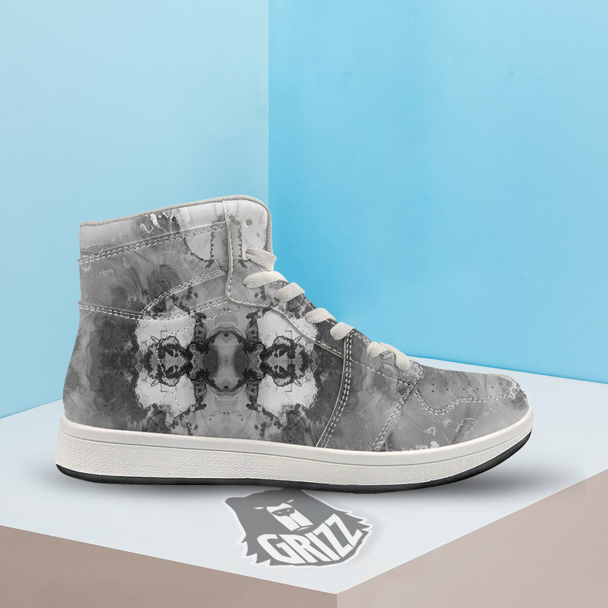 White And Dark Grey Marble Print Pattern High Top Sneakers-grizzshop
