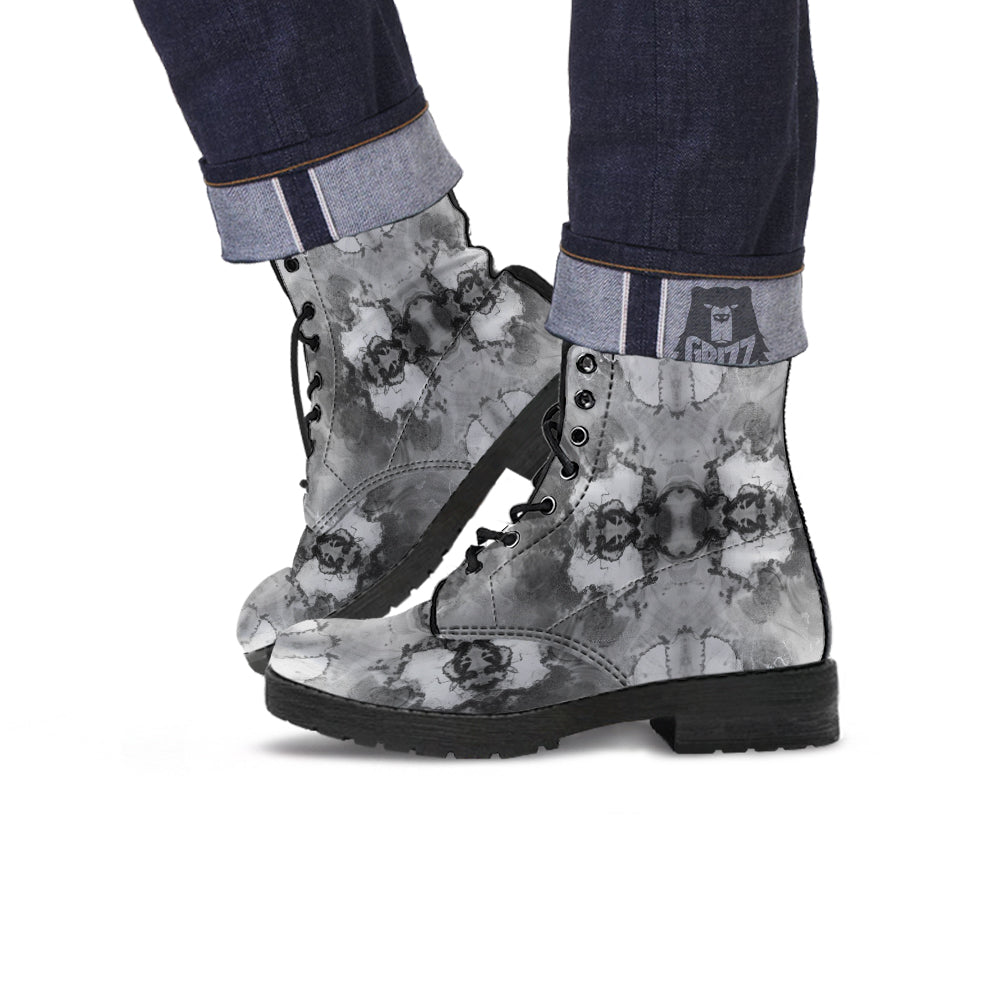 White And Dark Grey Marble Print Pattern Leather Boots-grizzshop