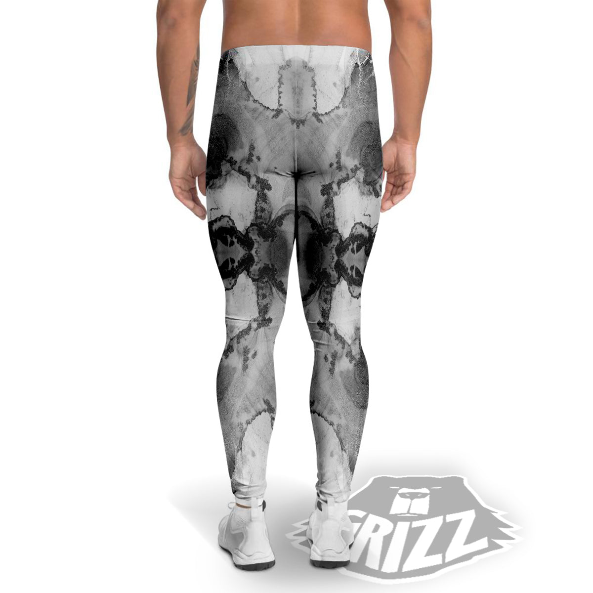 White And Dark Grey Marble Print Pattern Men's Leggings-grizzshop