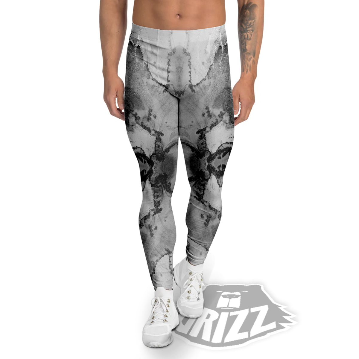 White And Dark Grey Marble Print Pattern Men's Leggings-grizzshop