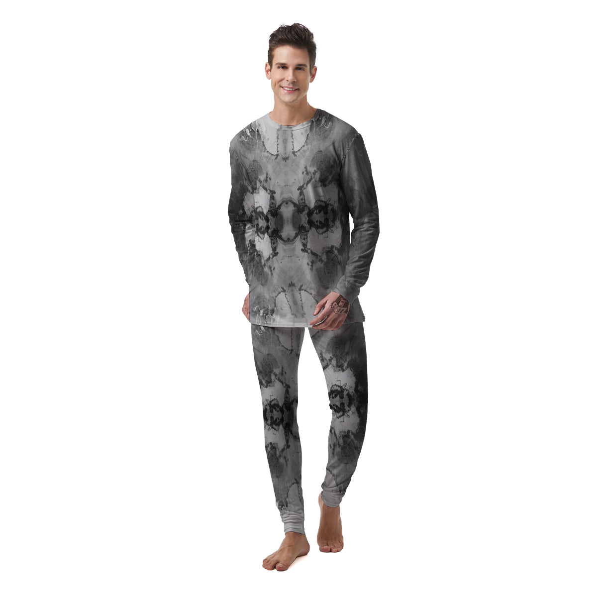 White And Dark Grey Marble Print Pattern Men's Pajamas-grizzshop