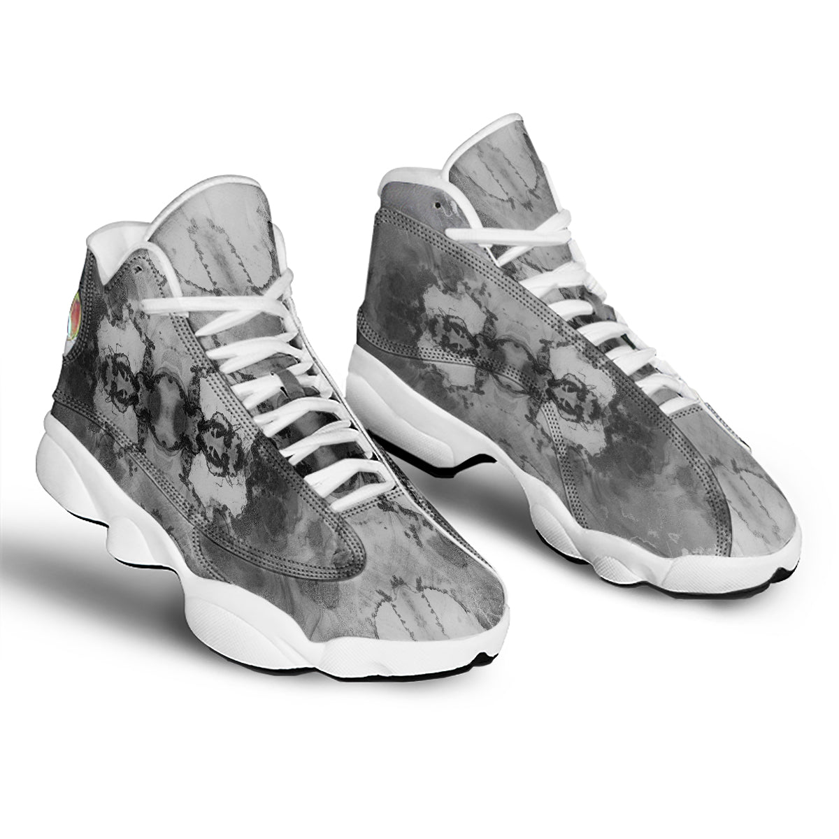White And Dark Grey Marble Print Pattern White Basketball Shoes-grizzshop