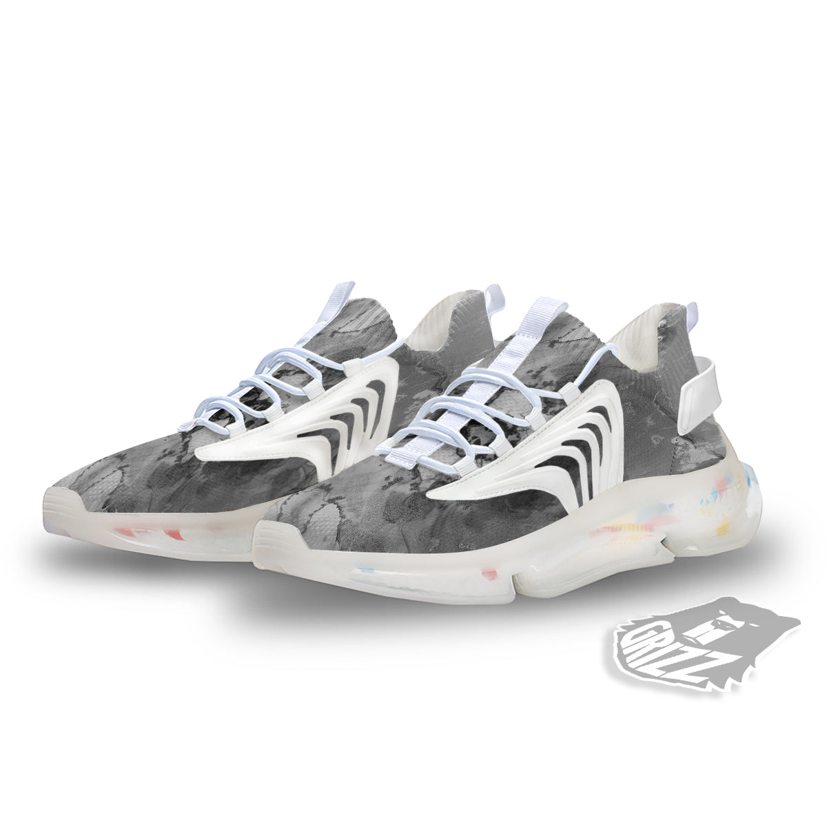 White And Dark Grey Marble Print Pattern White Gym Shoes-grizzshop