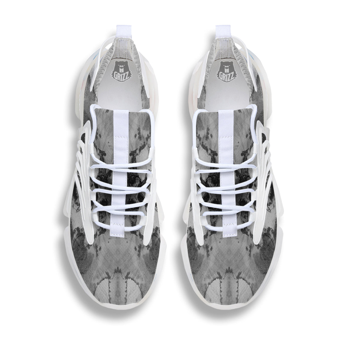 White And Dark Grey Marble Print Pattern White Gym Shoes-grizzshop