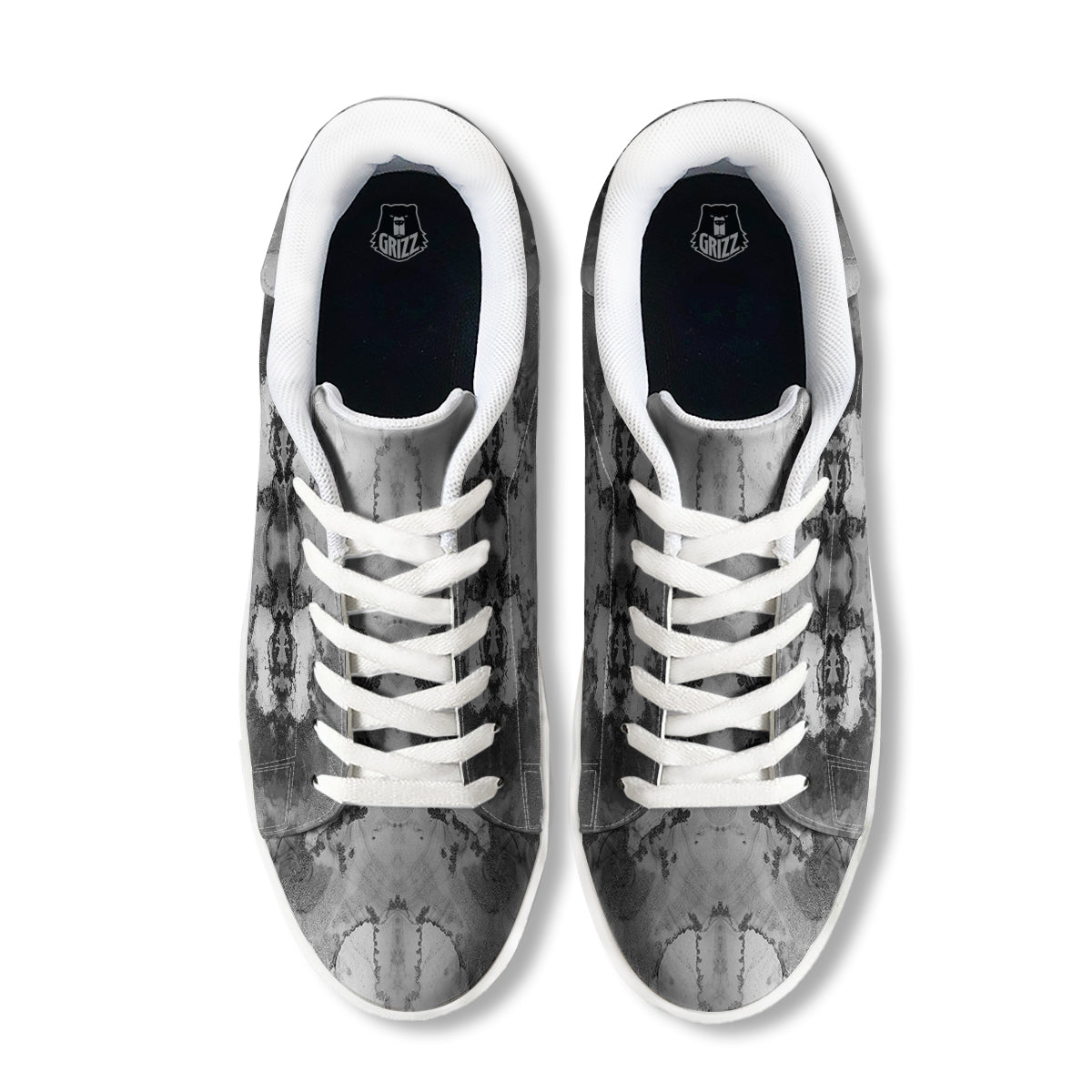 White And Dark Grey Marble Print Pattern White Low Top Sneakers-grizzshop