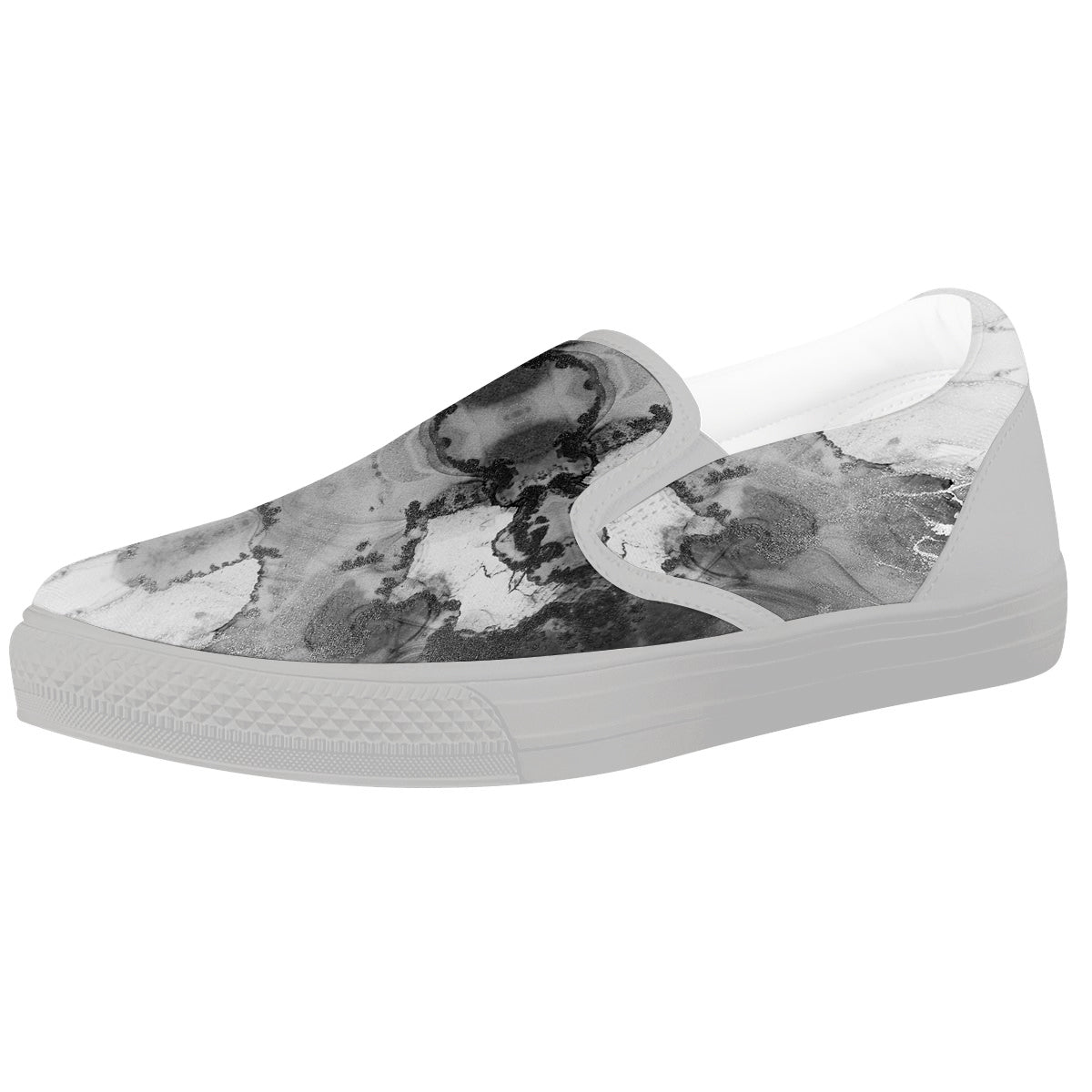 White And Dark Grey Marble Print Pattern White Slip On Shoes-grizzshop