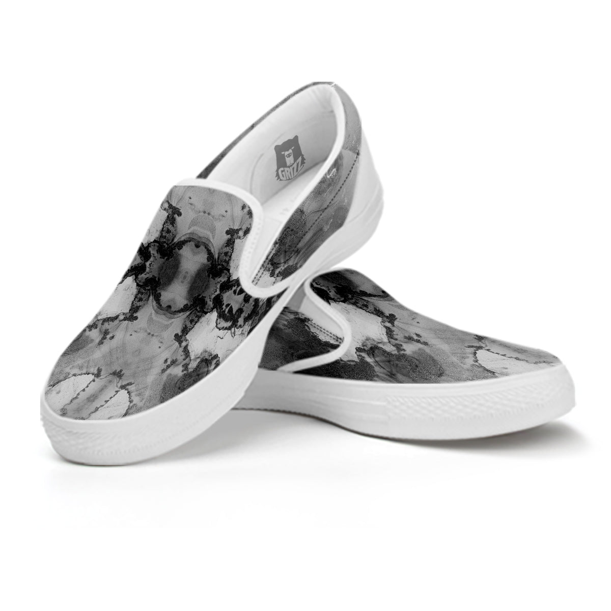 White And Dark Grey Marble Print Pattern White Slip On Shoes-grizzshop