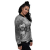 White And Dark Grey Marble Print Pattern Women's Bomber Jacket-grizzshop