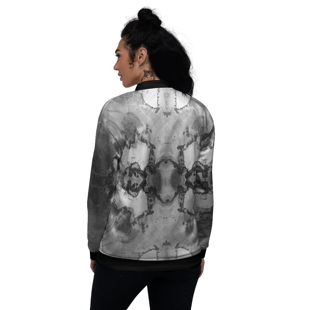 White And Dark Grey Marble Print Pattern Women's Bomber Jacket-grizzshop