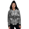 White And Dark Grey Marble Print Pattern Women's Bomber Jacket-grizzshop