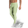 White And Green Check Print Pattern Men's Leggings-grizzshop