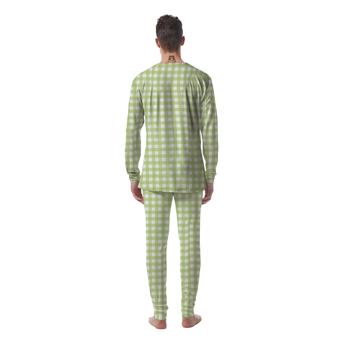 White And Green Check Print Pattern Men's Pajamas-grizzshop