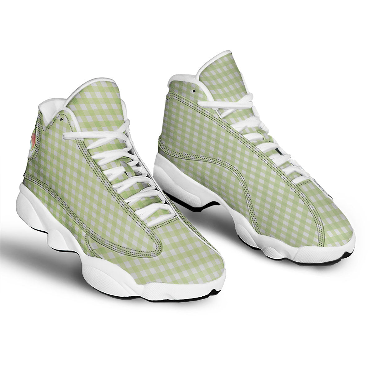 White And Green Check Print Pattern White Basketball Shoes-grizzshop