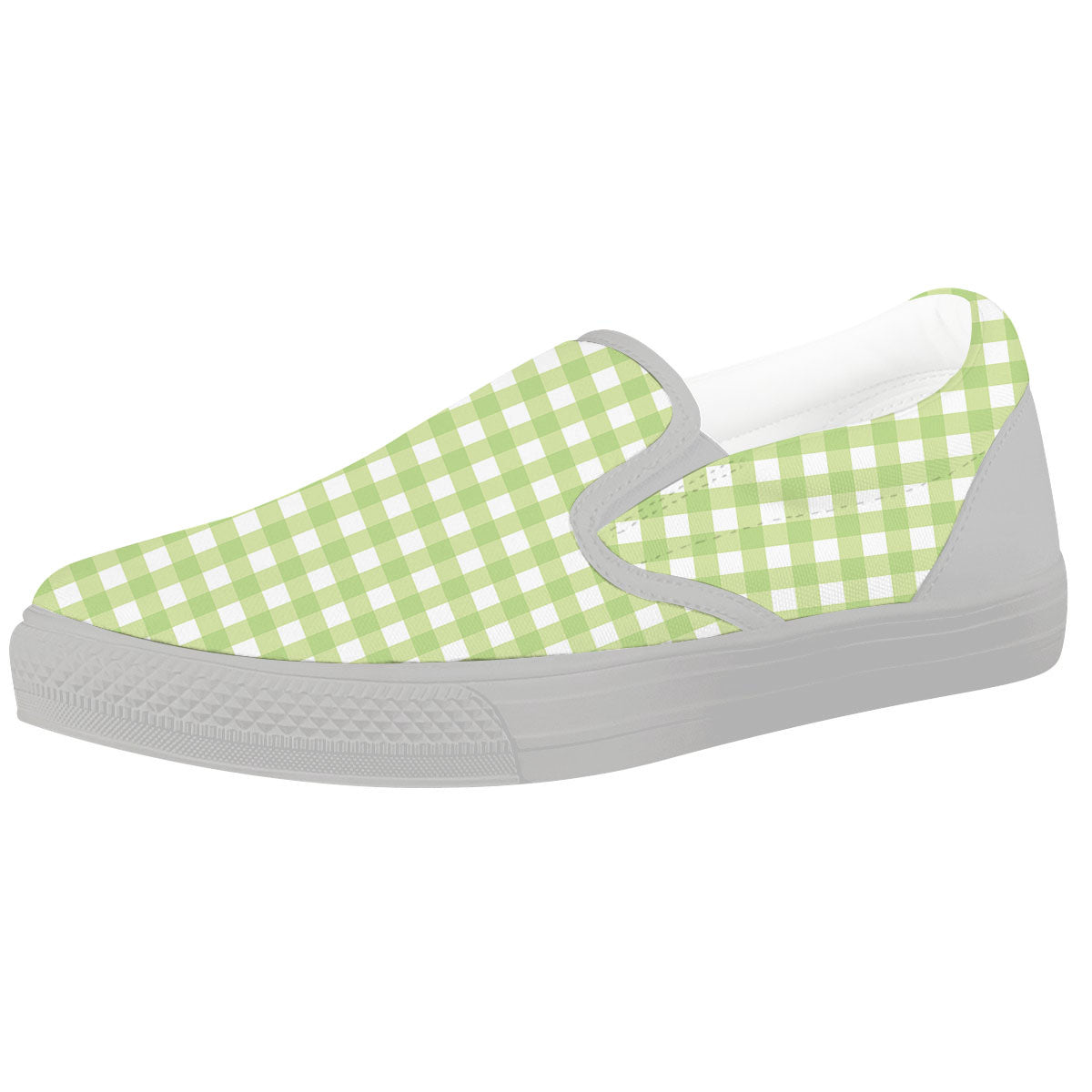 White And Green Check Print Pattern White Slip On Shoes-grizzshop