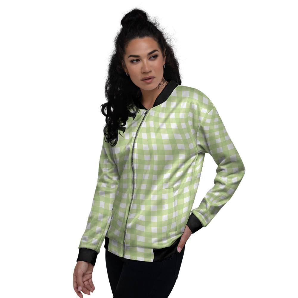 White And Green Check Print Pattern Women's Bomber Jacket-grizzshop