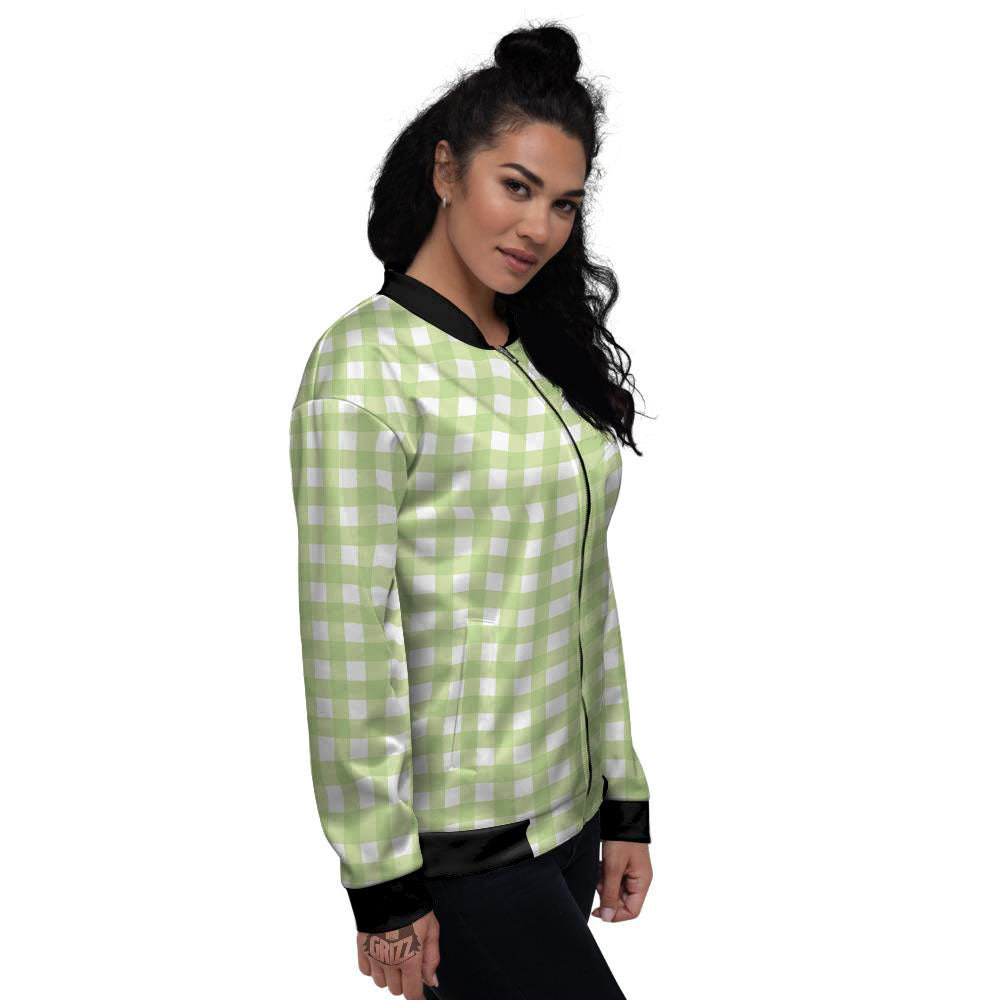 White And Green Check Print Pattern Women's Bomber Jacket-grizzshop