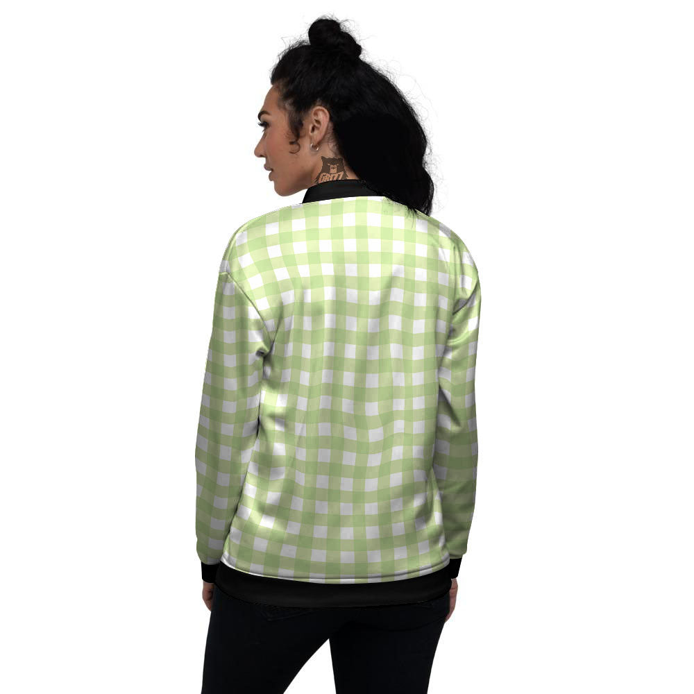 White And Green Check Print Pattern Women's Bomber Jacket-grizzshop