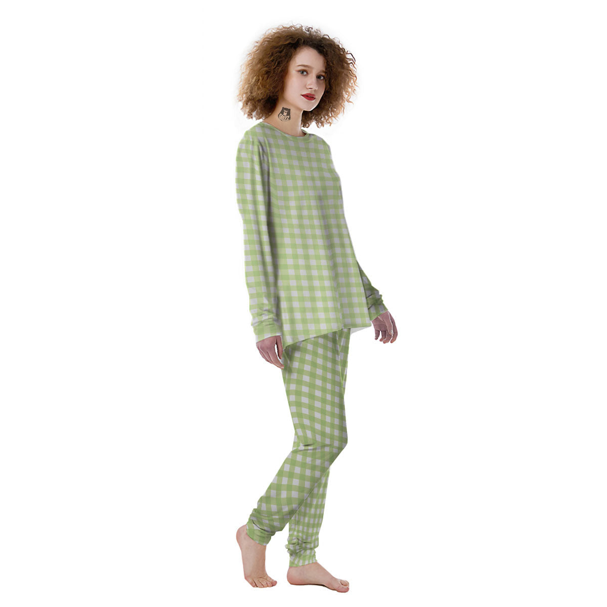 White And Green Check Print Pattern Women's Pajamas-grizzshop