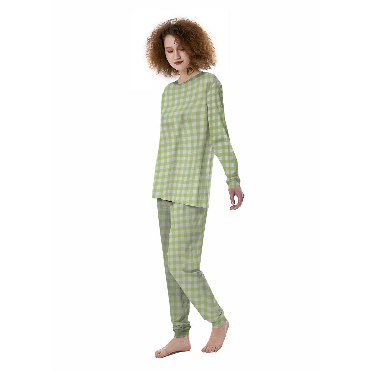White And Green Check Print Pattern Women's Pajamas-grizzshop