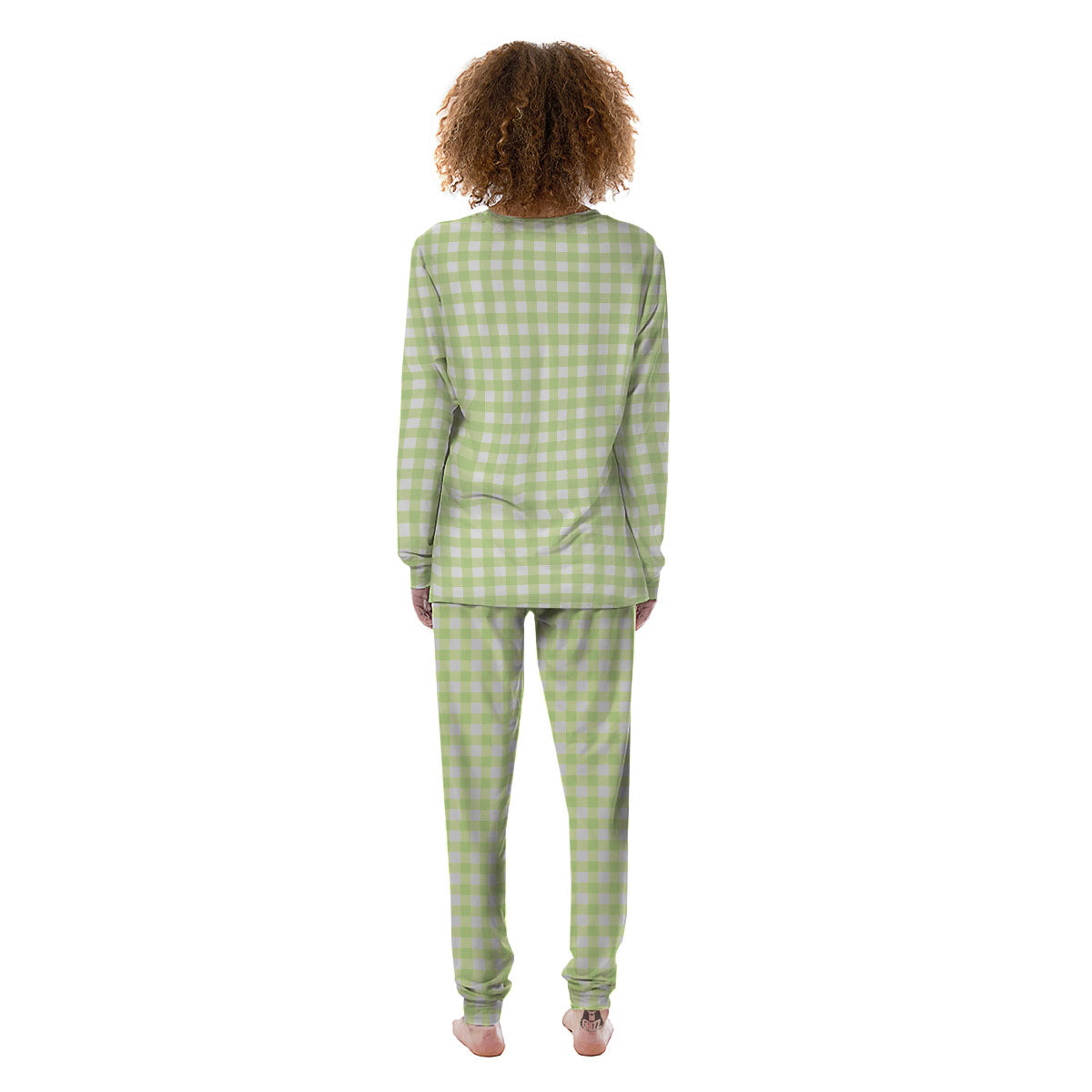 White And Green Check Print Pattern Women's Pajamas-grizzshop