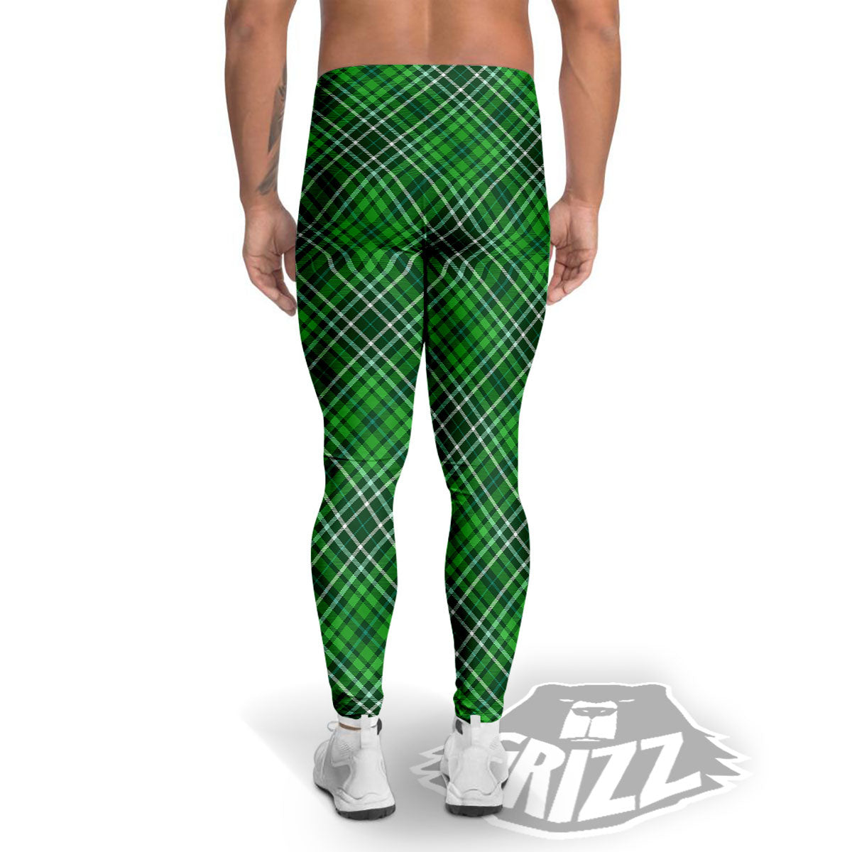 White And Green Plaid Print Pattern Men's Leggings-grizzshop