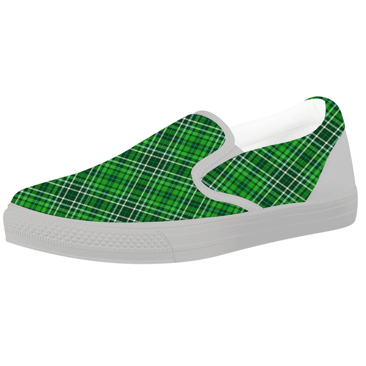 White And Green Plaid Print Pattern White Slip On Shoes-grizzshop