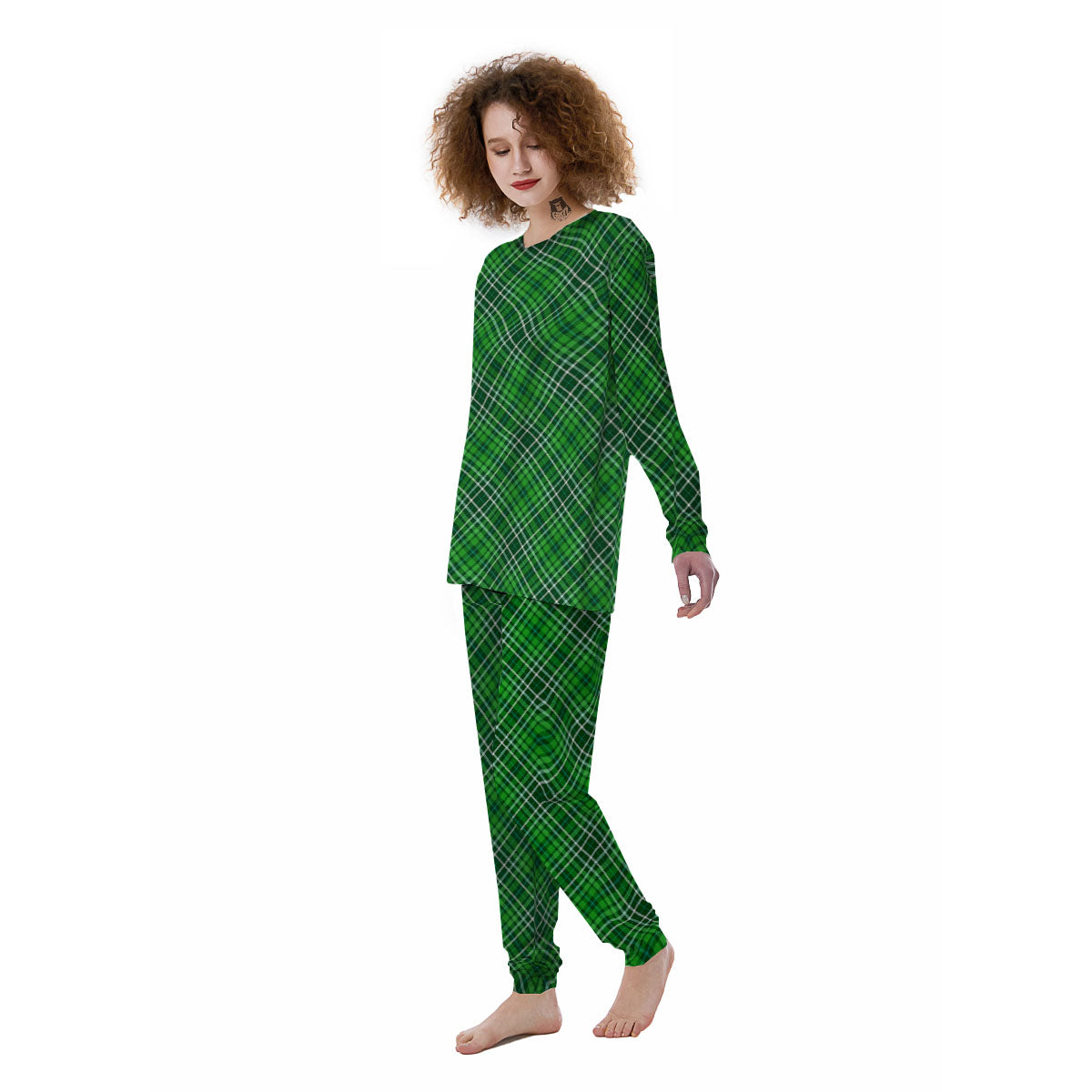 White And Green Plaid Print Pattern Women's Pajamas-grizzshop