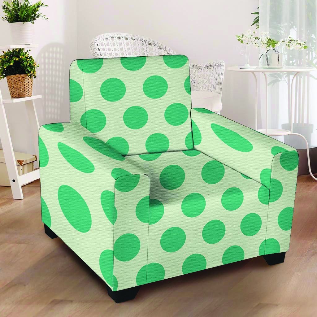 White And Green Polka Dot Armchair Cover-grizzshop