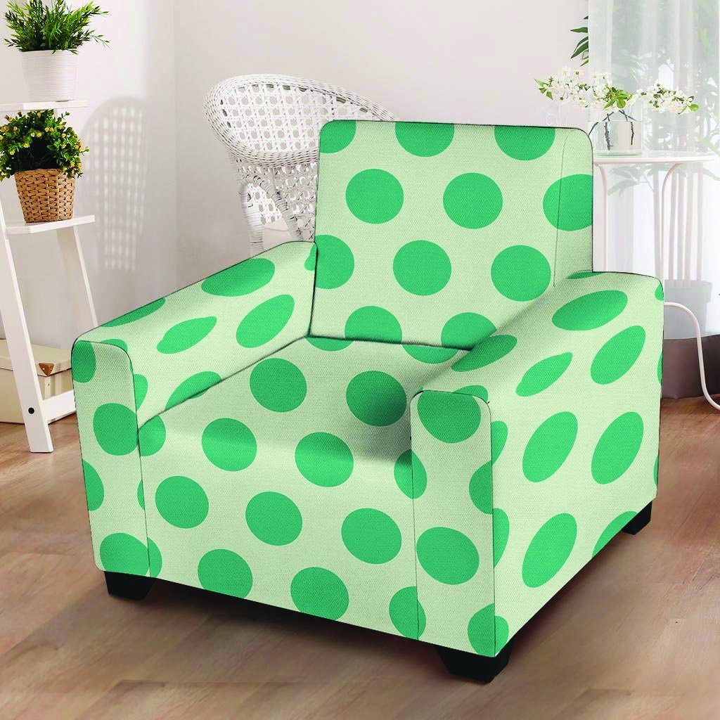 White And Green Polka Dot Armchair Cover-grizzshop