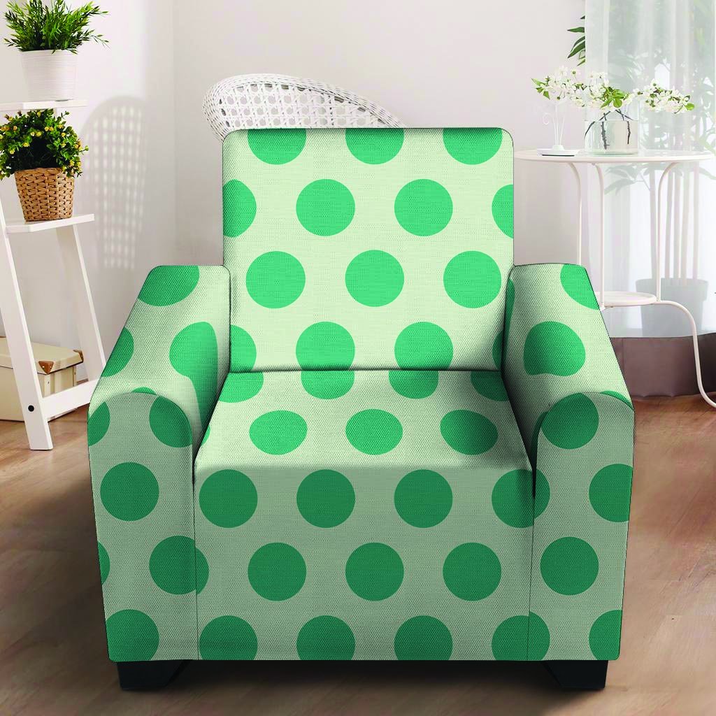 White And Green Polka Dot Armchair Cover-grizzshop