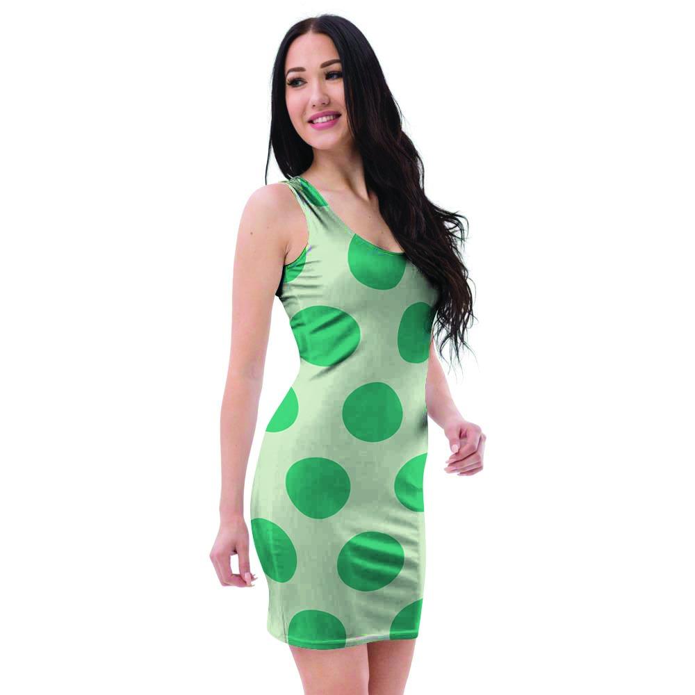 White And Green Polka Dot Bodycon Dress-grizzshop