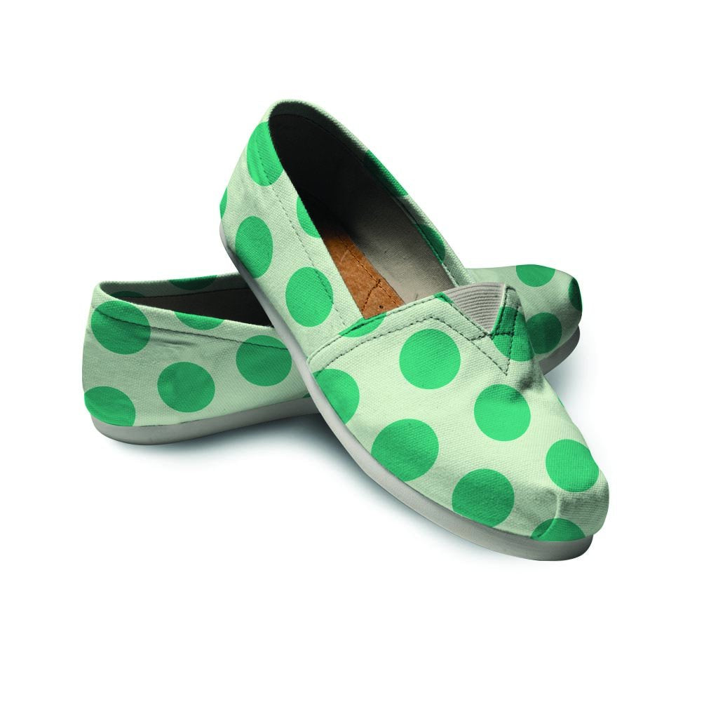 White And Green Polka Dot Canvas Shoes-grizzshop