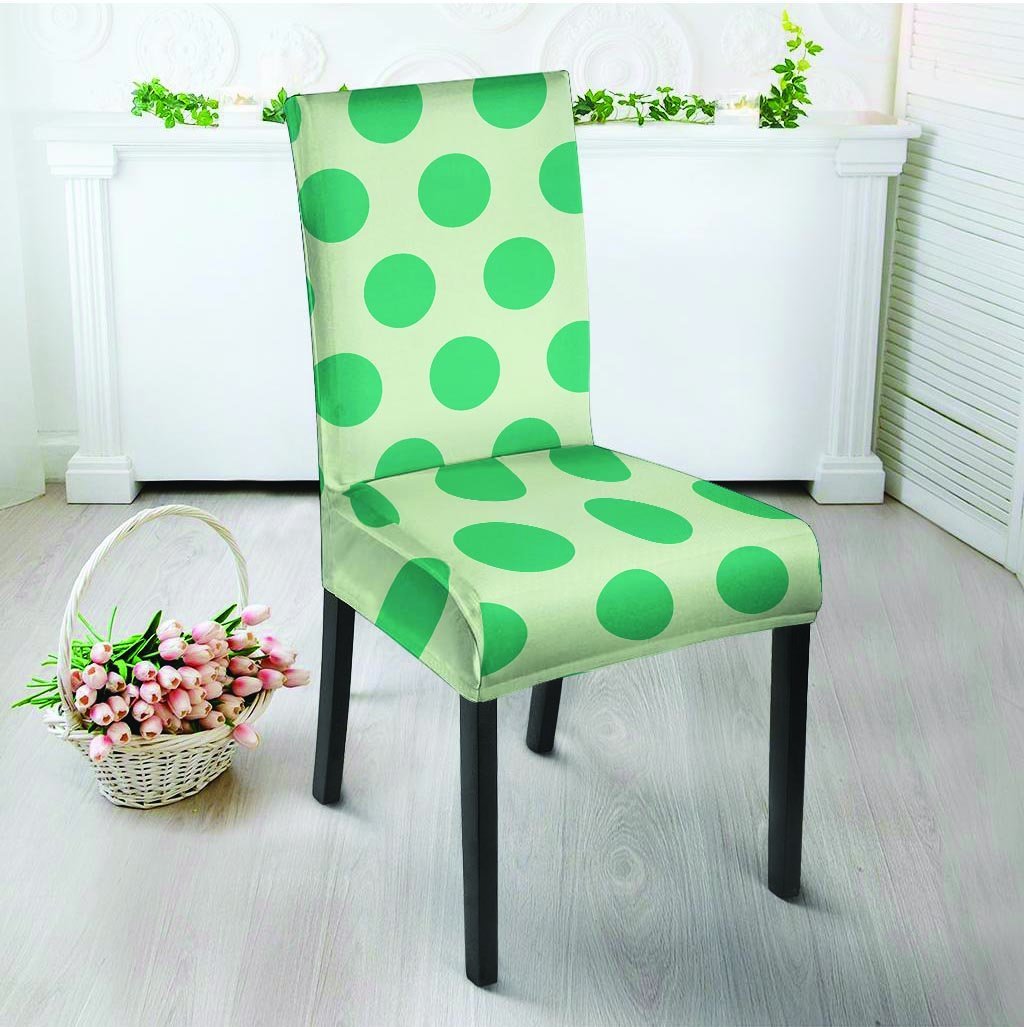 White And Green Polka Dot Chair Cover-grizzshop