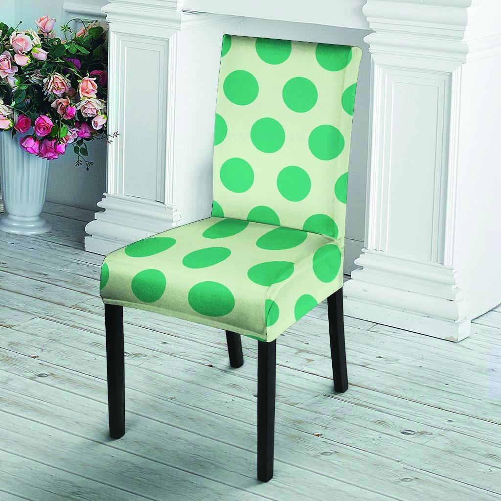 White And Green Polka Dot Chair Cover-grizzshop