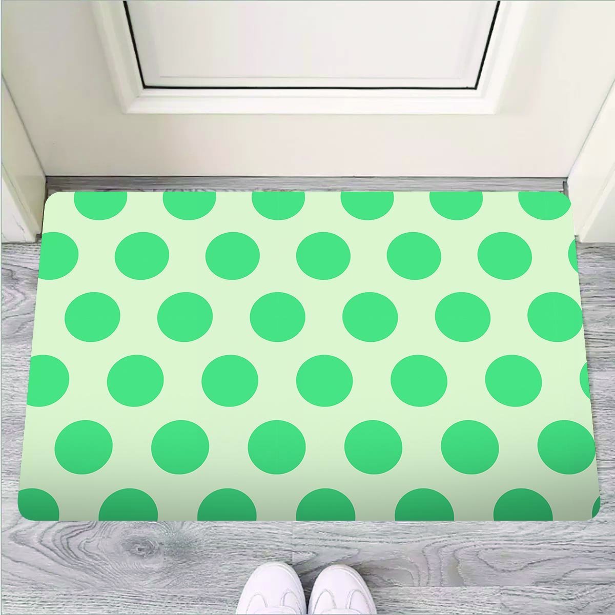 White And Green Polka Dot Door Mat-grizzshop