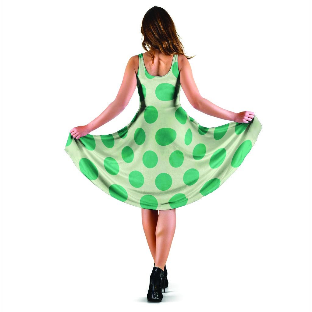 White And Green Polka Dot Dress-grizzshop