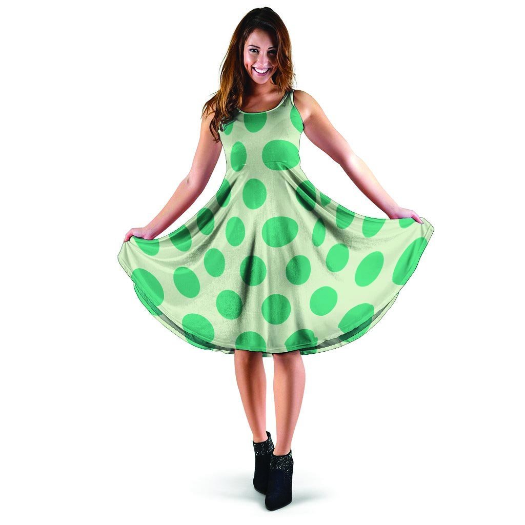 White And Green Polka Dot Dress-grizzshop