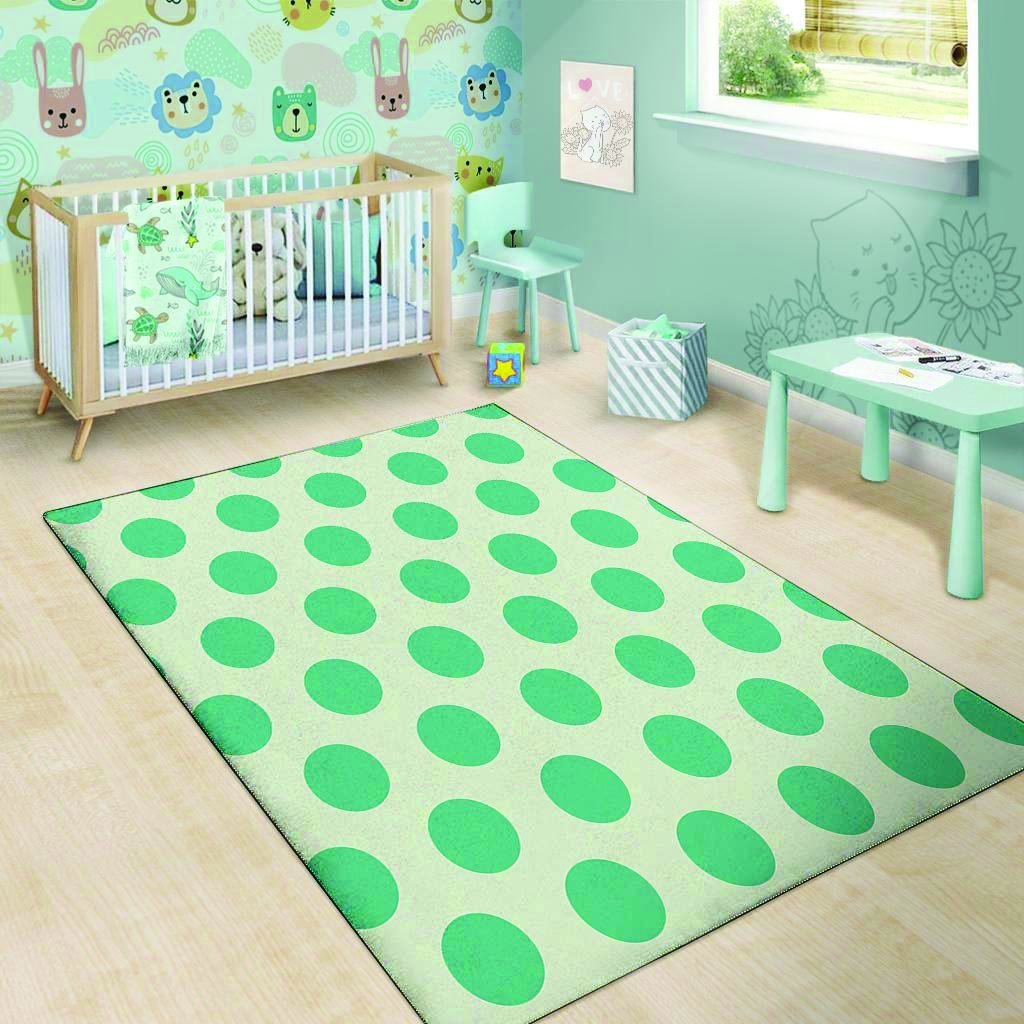 White And Green Polka Dot Floor Mat-grizzshop