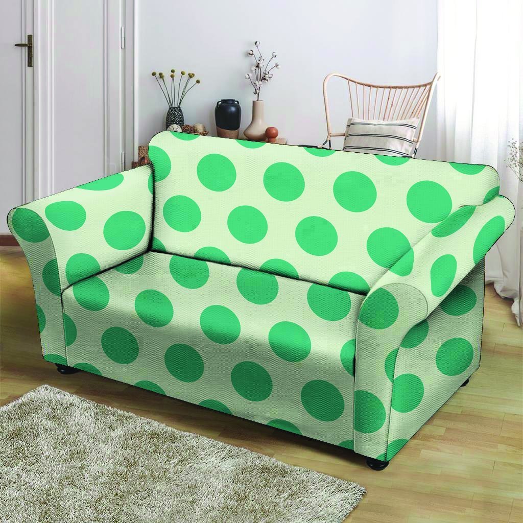 White And Green Polka Dot Loveseat Cover-grizzshop