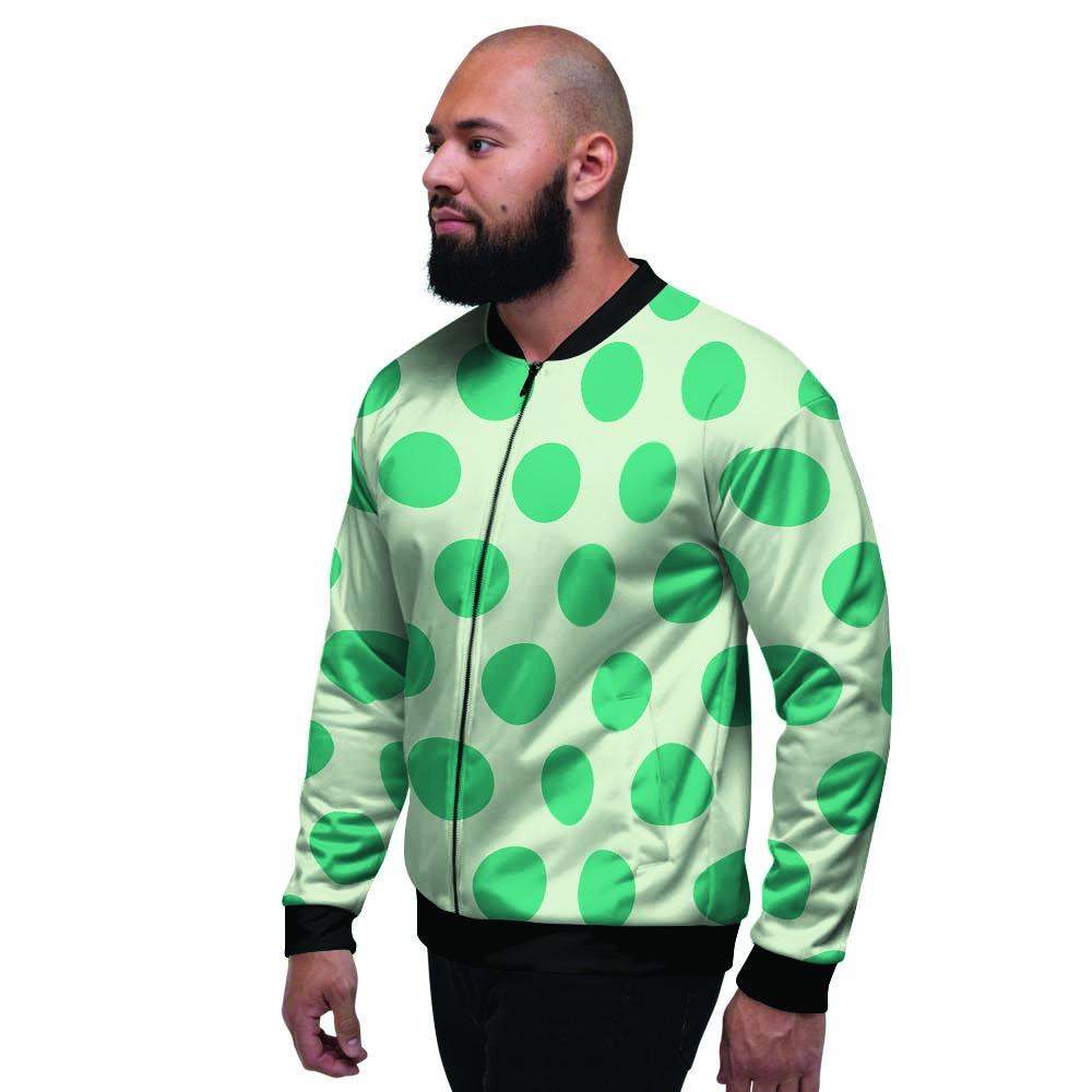 White And Green Polka Dot Men's Bomber Jacket-grizzshop