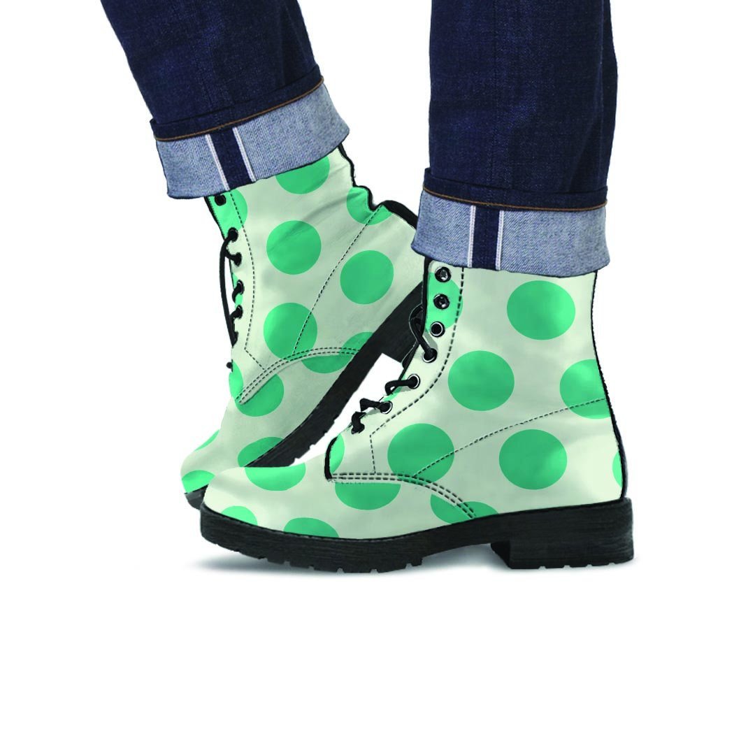 White And Green Polka Dot Men's Boots-grizzshop