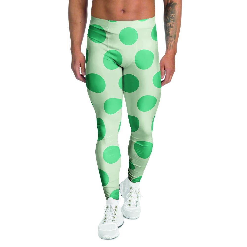 White And Green Polka Dot Men's Leggings-grizzshop