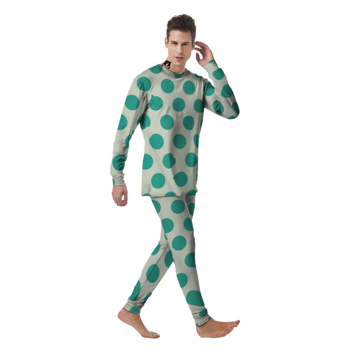 White And Green Polka Dot Men's Pajamas-grizzshop