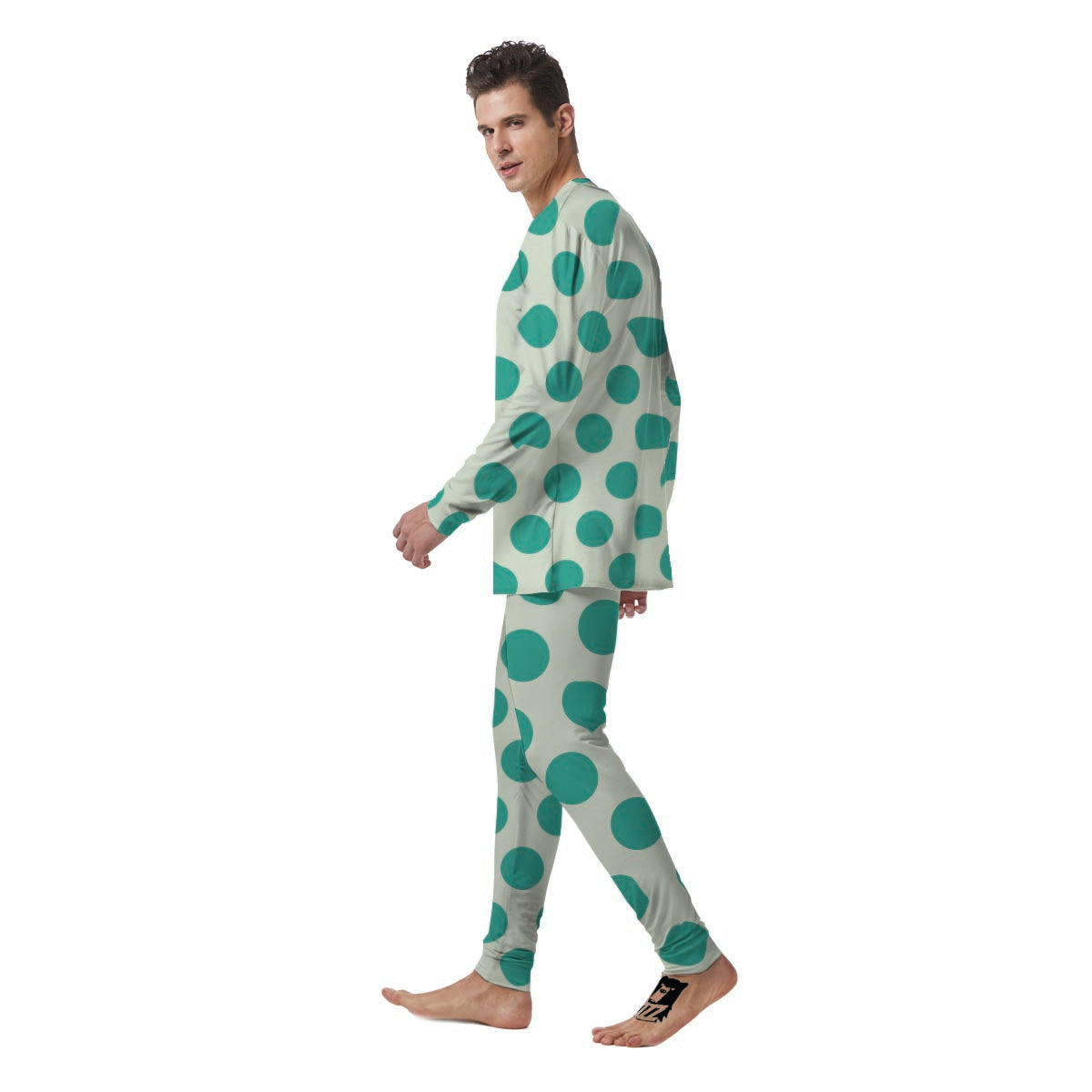 White And Green Polka Dot Men's Pajamas-grizzshop