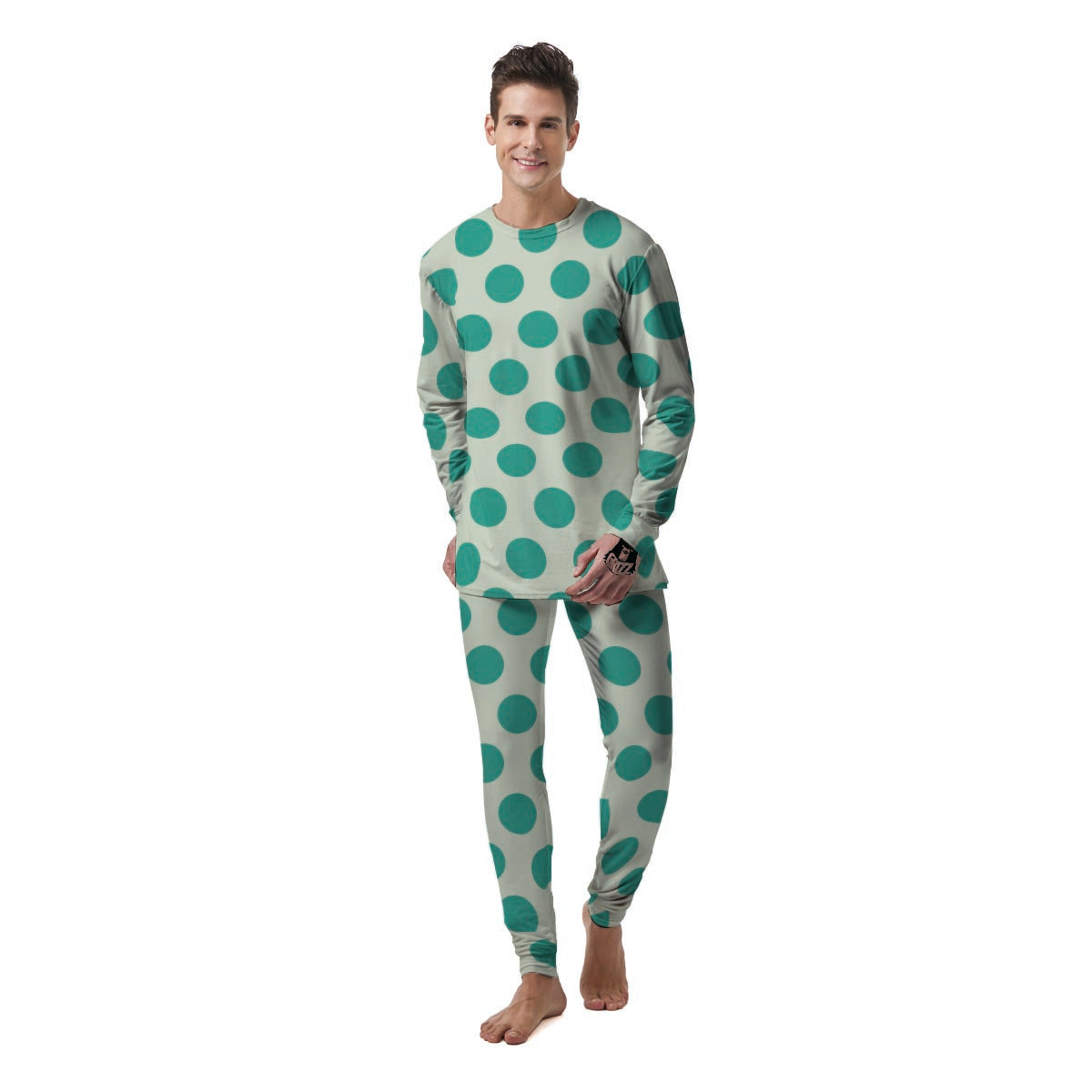 White And Green Polka Dot Men's Pajamas-grizzshop